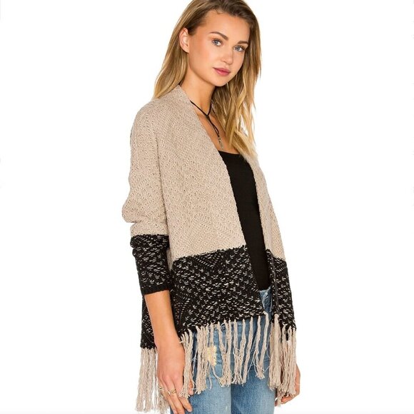 BCBGMAXAZRIA Eliana Knit Jacquard Fringe Cardigan Oversized Colorblock REVOLVE - Picture 6 of 16